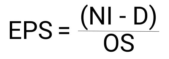 An image showing the formula that is used to calculate the earnings per share for a company.